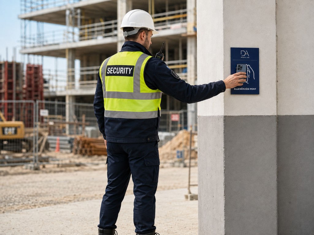 Bevakningsmedarbetare vidrör en NFC-kontrollpunkt på anläggningen